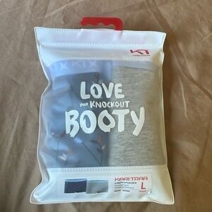 Kari Traa L Blue-Gray Knock-Out Booty Logo Waistband Hipster Panties-2 Pk